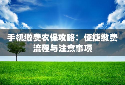 手机缴费农保攻略：便捷缴费流程与注意事项