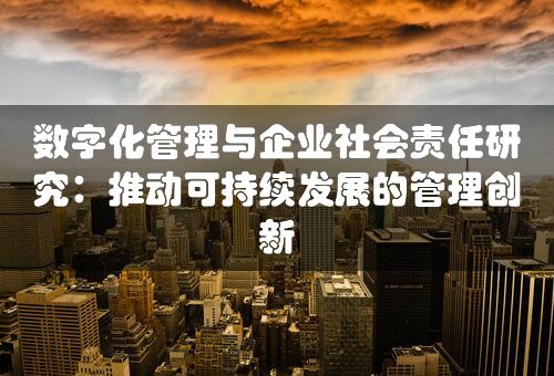 数字化管理与企业社会责任研究：推动可持续发展的管理创新